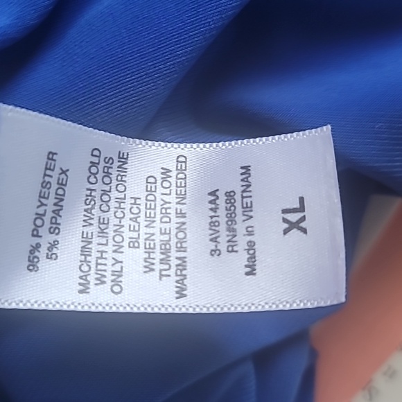 Blouse round neck front exposed zipper Vibrant Blue Roll tab sleeves SZ XL - Picture 7 of 9